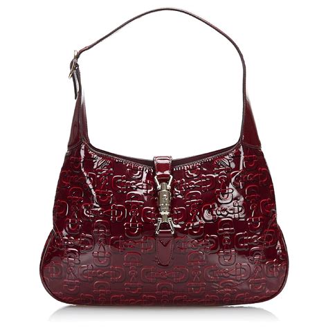 Gucci Red Horsebit Jackie Shoulder Bag Dark red Leather Patent leather ...
