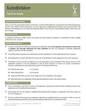Fillable Online Subdivision Process and Checklist Facts to Know ...