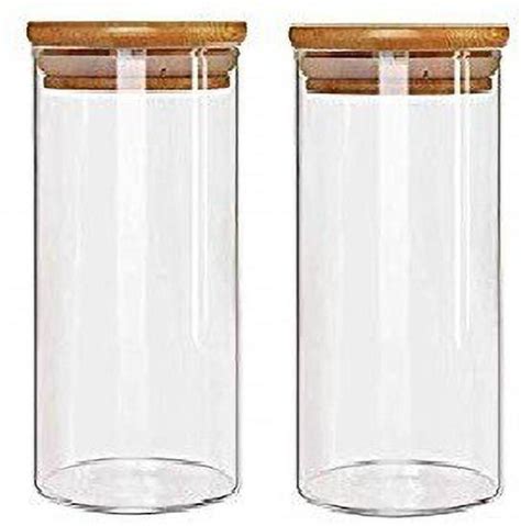 IndusBay 2 Pcs Bamboo Wooden Lid Borosilicate Airtight Glass Kitchen ...
