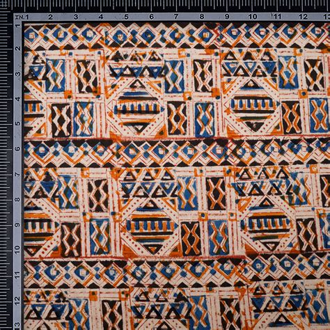 Buy Multi Color Geometric Pattern Hand Block Kalamkari Printed Cotton ...