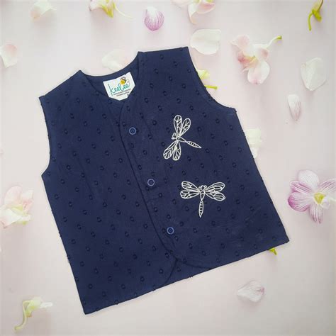 Organic Cotton Front-open Embroidered Dark Blue Jhabla - Dragonfly ...