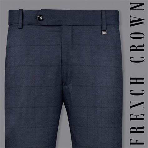 Shark Navy Blue Checks-Plaid Premium Terry-Rayon Pant For Men