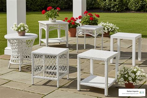 collection of different styles of white wicker end tables from Rattan ...