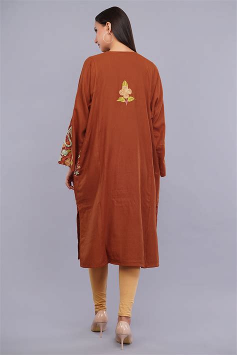 Buy Rust Kashmiri Pheran with Aari Embroidery online