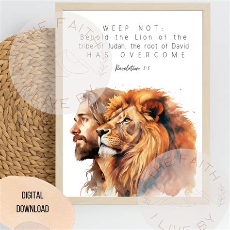 Jesus the Lion of the Tribe of Judah Has Overcome, Revelation 5:5 KJV Digital Wall Art ...