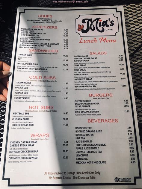Online Menu of Mia's cafe Restaurant, Mays Landing, New Jersey, 08330 - Zmenu
