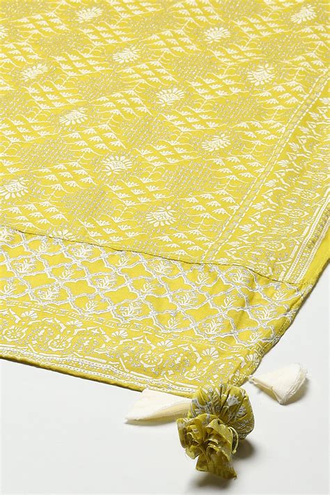 Lime Green Cotton Blend Layered Kurta Churidar Suit Set; Combines Kurta ...