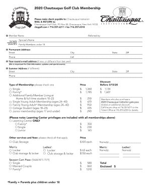 Fillable Online 2020 Chautauqua Golf Club Membership - Chautauqua ...