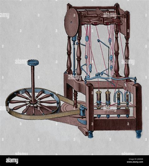 Arkwrights's spinning-frame. Water frame. Designed by Richard Arkwright ...