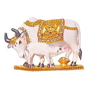 Saubhagya Global Earthenware Kamdhenu Cow & Calf Hindu Religious Gold ...