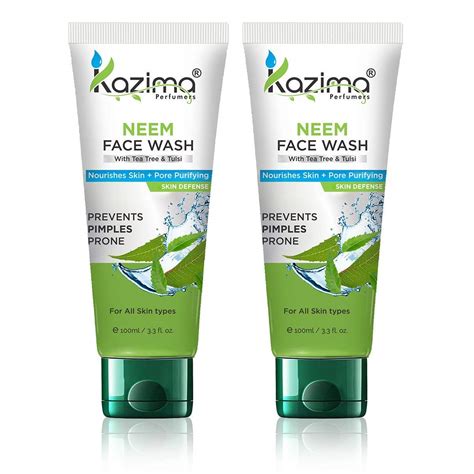 KAZIMA Neem Face Wash (Pack OF 2 Each 100ml) With Tulsi & Tea Tree For ...