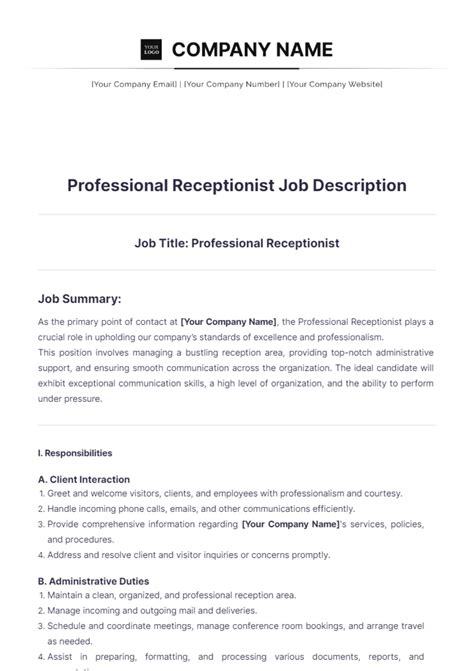 Free Receptionist Templates to Edit Online