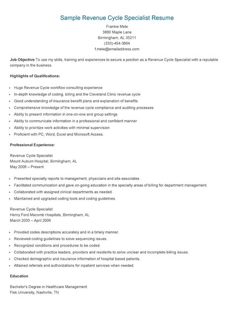 Sample revenue cycle specialist resume – Artofit