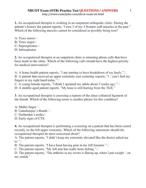 NBCOT Exam (OTR) Practice Test QUESTIONS / ANSWERS page 1 | Nbcot exam ...