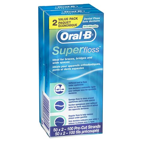 Oral-B Super Floss Pre-Cut Strands, Mint, 50 Count