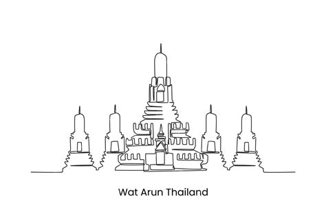 Continu één lijntekening wereldberoemde Wat Arun tempel Thailand ...
