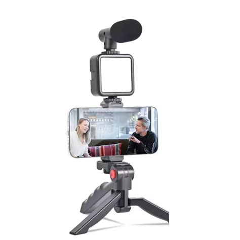 Vlogging Kit: LED Light, Cardioid Mic, Tripod Stand, Phone Holder ...