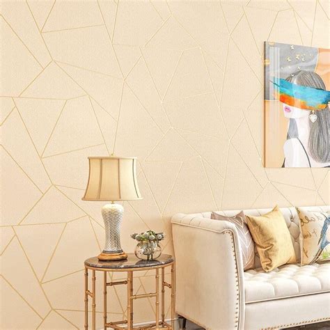 SISHI DECORS Beige and Gold Lines SELF-Adhesive Wallpaper for Hall ...