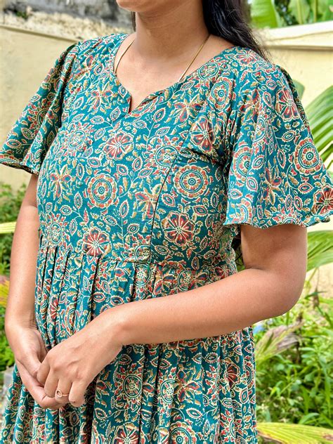 Yamuna - Teal Blue Maxi Nighty – Pleated Up