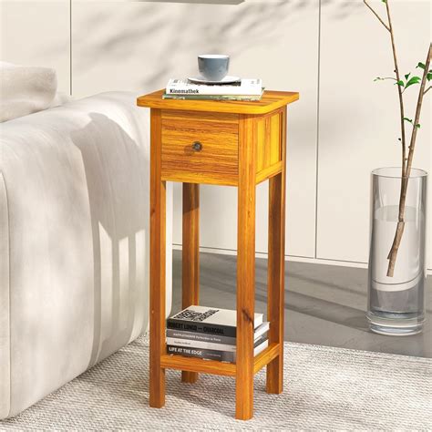 Amazon.com: GOFLAME Narrow Side Table, Small End Table with Drawer & Shelf, Farmhouse Acacia ...