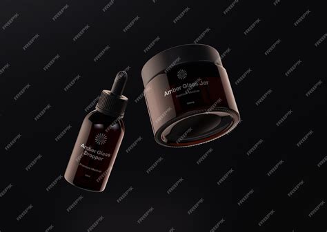 Premium PSD | Floating amber jar and dropper mockup cosmetic branding ...