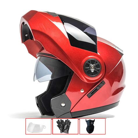 Buy PQFH Motorcycle Modular Helmet, DOUBLE SUN VISOR Flip up Front ...