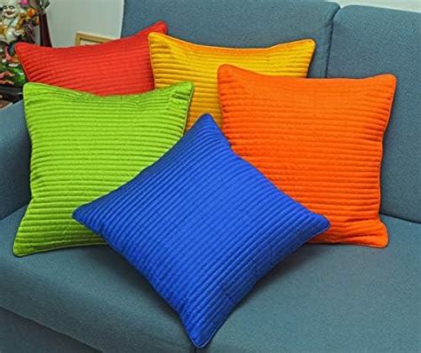 Buy Blue Grass Silk 200 TC Cushion Cover, 16 x 16 Inch, Multicolour, 5 ...