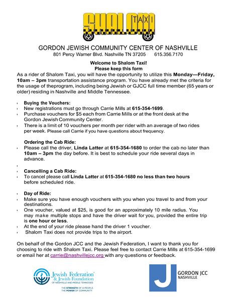 Gordon JCC Nashville - Shalom Taxi