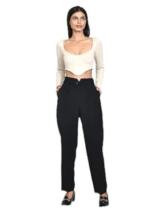 Buy Zink London Women's Black Solid Straight Trouser at Amazon.in