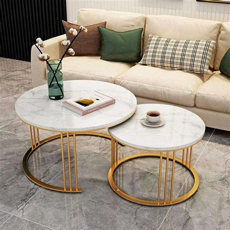 Marble Coffee Tables - Golden Encircled Coffee Table (Set of 2 ...