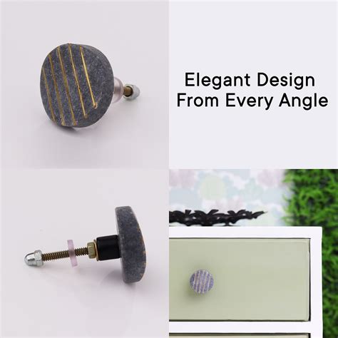 Handmade Round Oval Grey Stone Golden Line Drawer Knob