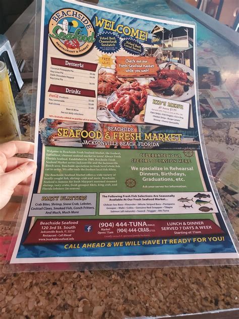Menu at Beachside Seafood Restaurant & Market, Jacksonville Beach