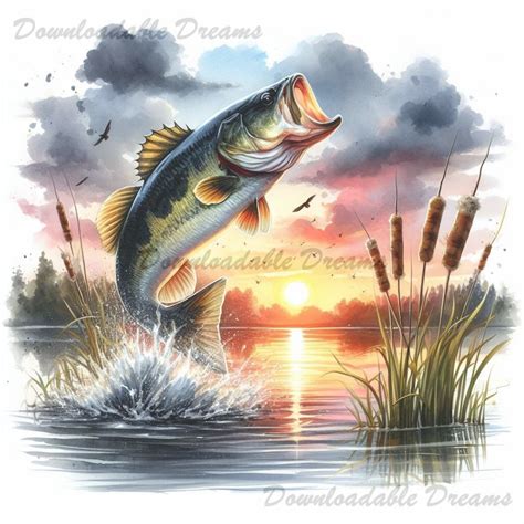 20 Bass Jumping Out of Water Watercolor Clipart Bundle - Bass Fishing ...