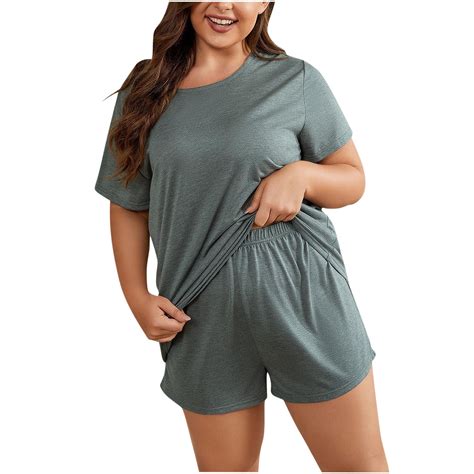 yievot Women's Plus Size Pajama Sets Soft Short Sleeve T-Shirt and ...