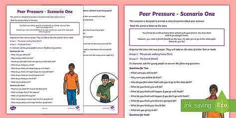 Peer Pressure Boys Scenario One Worksheet