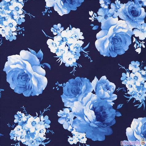 Timeless Treasures navy blue fabric rose and flower bunch - modeS4u