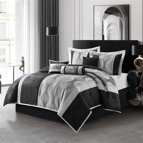 Lanco Black and Silver Comforter Set Queen Size, 7 Pieces Bedding ...