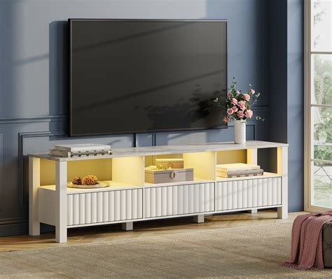 LED TV Stand for 75 inch, White Wood TV Console Media Storage Cabinet ...