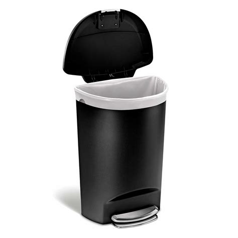 SimpleHuman Semi-Round Black Kitchen Step Trash Can with Lid Lock, 50L ...