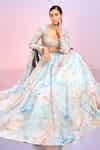 Buy Blue Tabby Silk Print Floral Square Neck Vintage Bloom Lehenga Set ...