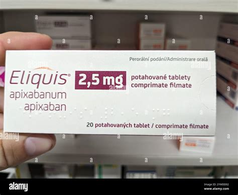 Prague,Czech Republic-March 1 2025: ELIQUIS box of tablets with ...