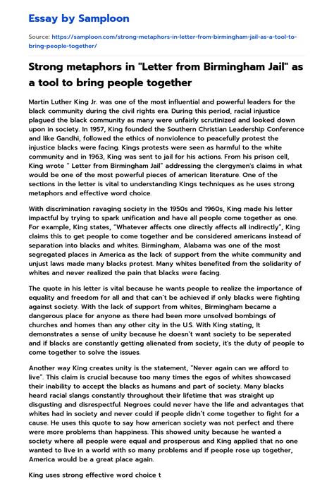 ≫ Strong metaphors in "Letter from Birmingham Jail" as a tool to bring ...