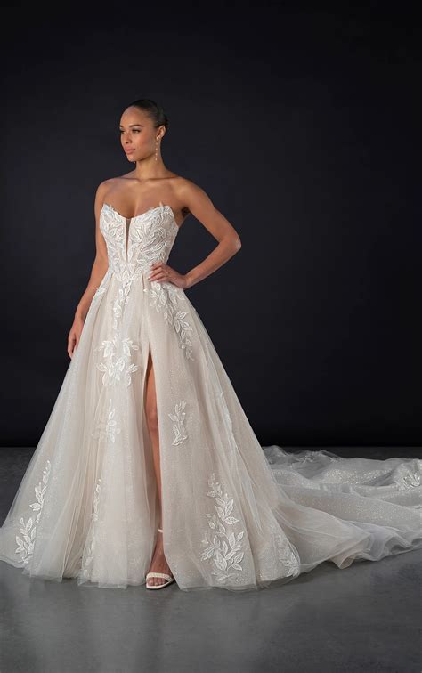 Strapless Lace A-Line Wedding Dress with 3D Florals | Style 1825