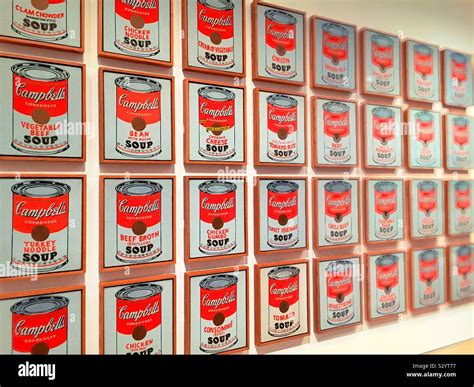Close up of Andy Warhols iconic paintings of Campbell's soup cans, USA ...