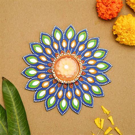 Buy Handcrafted Decorative Flower Tealight Holder With Mirror Work ...