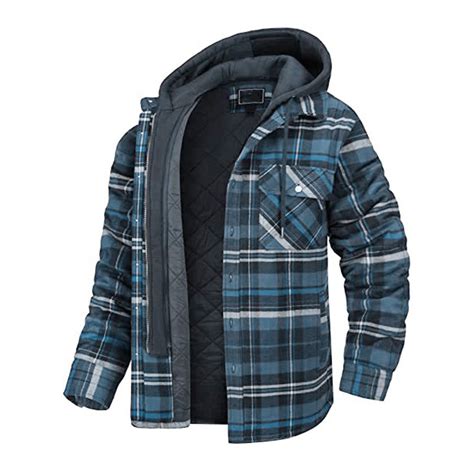 Njoeus Men's Thicken Plaid Hooded Flannel Shirt Jacket with Quilted ...