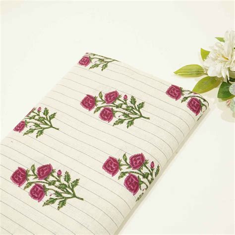 Buy Off White & Pink Floral Print Cotton Jacquard Fabric at TradeUNO ...