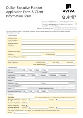 Fillable Online Quilter Executive Pension Application Form & Client ...