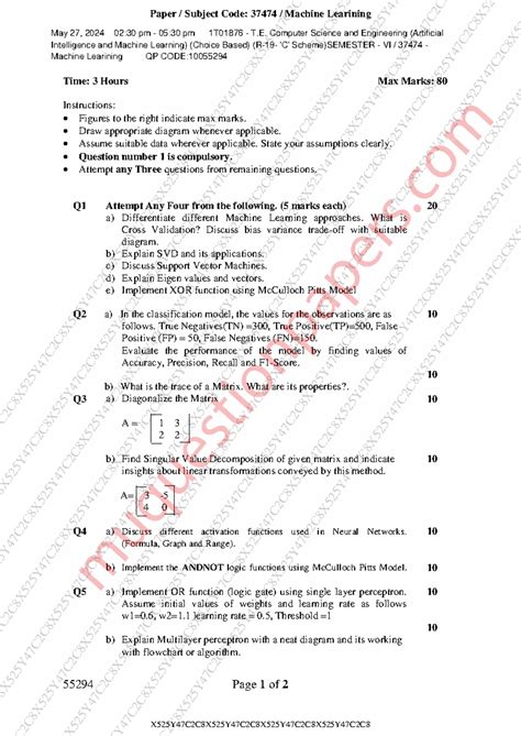Machine Learning SEM VI - Previous Year Questions (Code: 37474) - Studocu