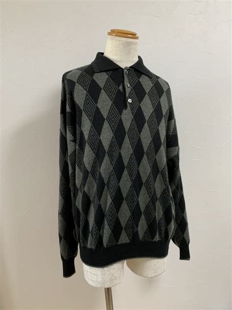 1980～90's Monotone Pattern Polo Collar Sweater "Made in Italy" | Link